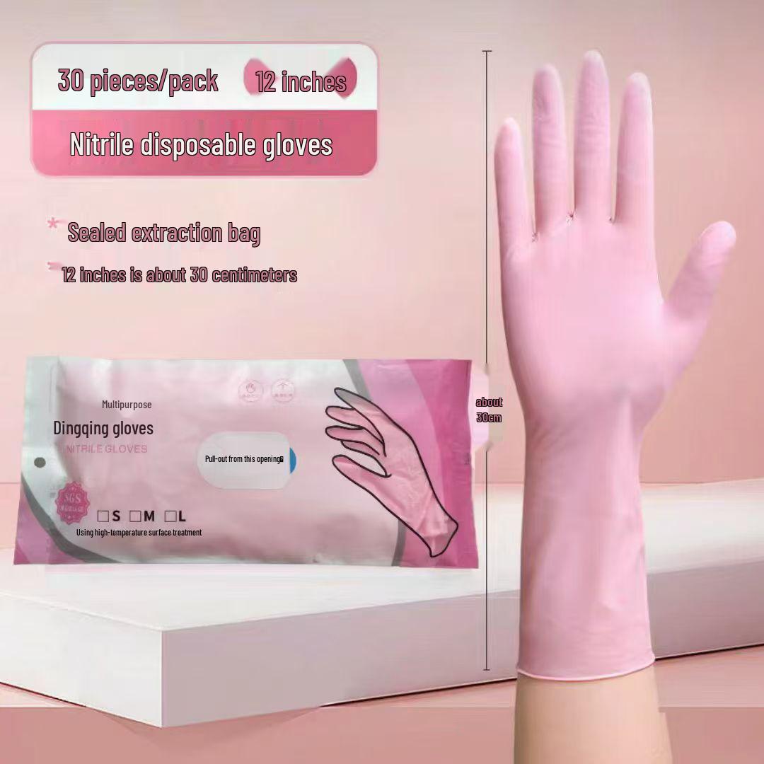 Food Grade 12-Inch Pink Nitrile Gloves for Kitchen and Cleaning Small