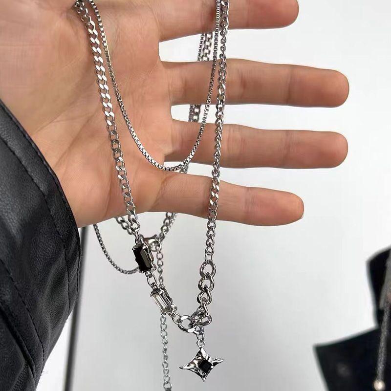 Punk Irregular Zircon Cross Star Necklace for Women Star Crystal Imitated Pearl Choker Necklace Cool Layered Pendant Collar