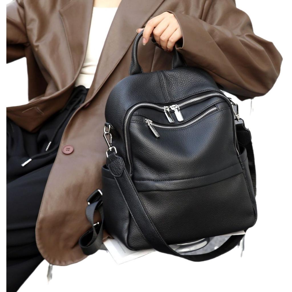 תרמיל גב מעור פרה, תיק בית ספר, קיבולת גדולה, תיק לאמא רב-כיסים, תיק נסיעות מעור רך.