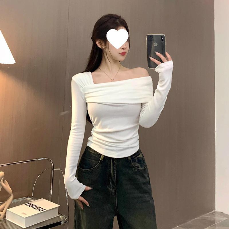 

Шикарний топ в корейському стилі, облягаючий, на одне плече, з довгим рукавом - Рання осінь 2025 XXXS for 30kg