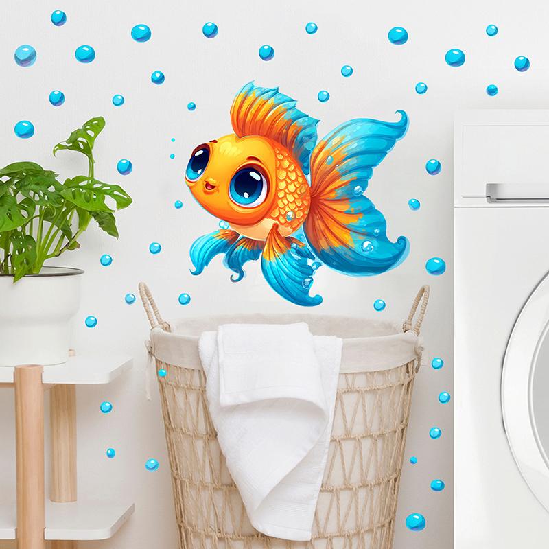 Glow-In-The-Dark Goldfish Bubble Toilet Sticker Creative Self-Adhesive Removable Bathroom Decoration Wall Windows Car Stickers