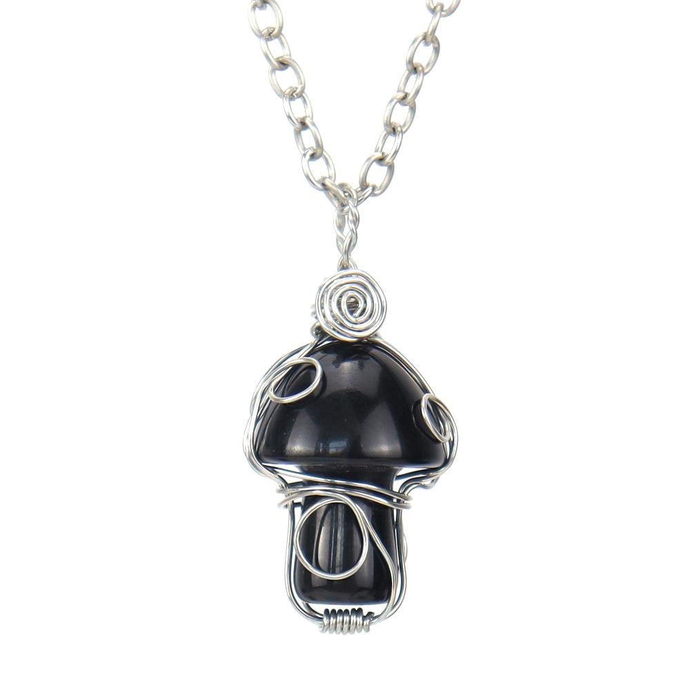 Mushroom Crystal Pendant Necklace for Women Colorful Stone MetalRimmed Mushroom Necklace Teenage Girl GraduationNecklace Jewelry
