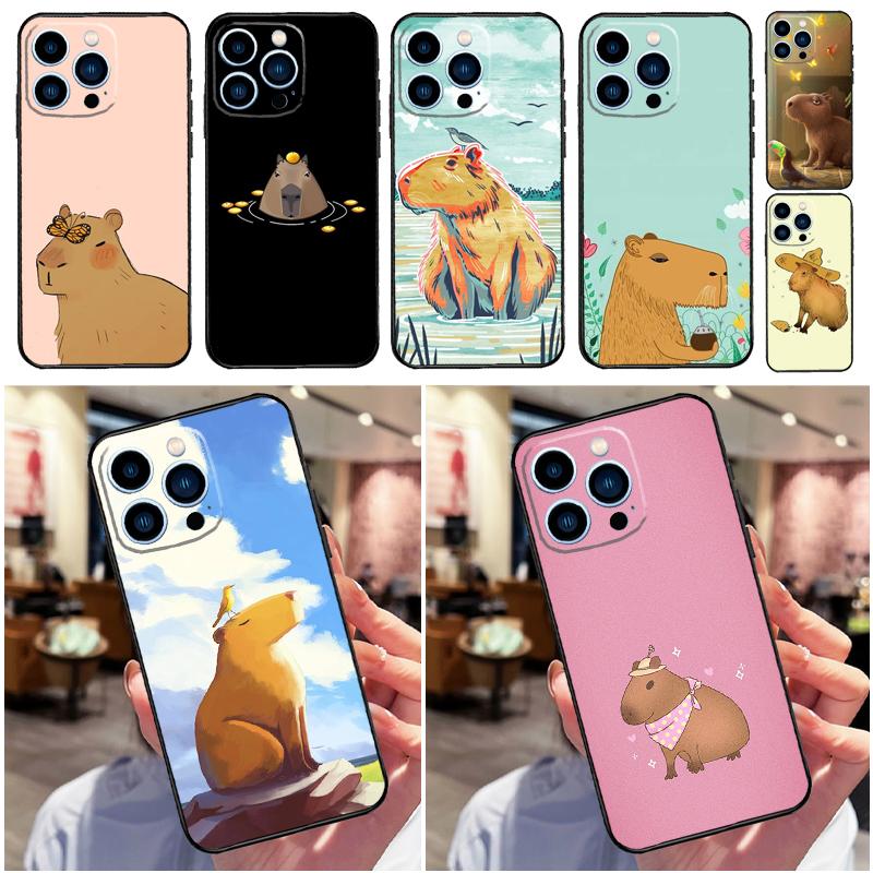

Милый чехол для телефона с капибарой для iPhone 11 12 13 14 Pro Max Mini X XS Max XR 7 8 Plus SE 2020, полное покрытие