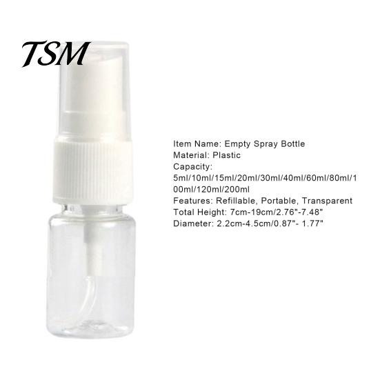 Transparent Bottle Empty Spray Refillable Portable Plastic Perfume Atomizer for Travel