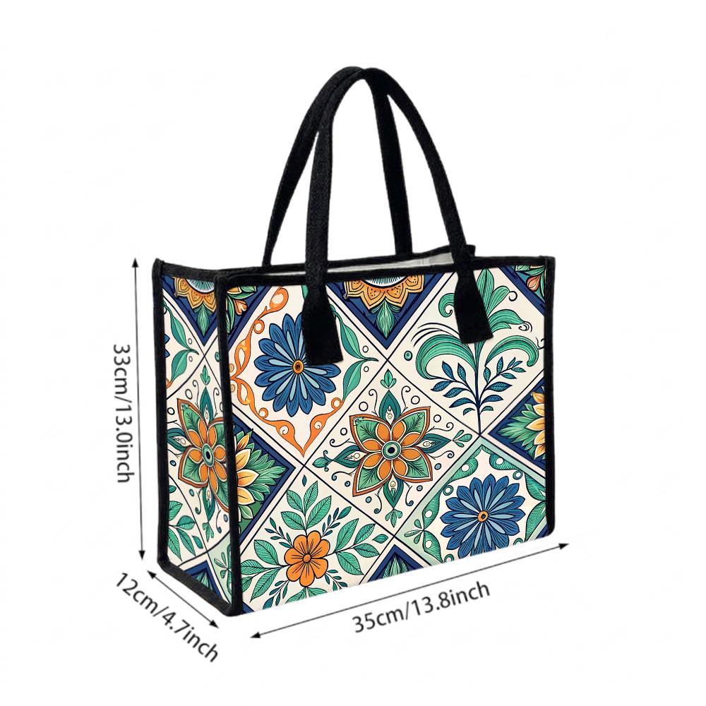 Vintage Floral Tote Bag for Women Casual Daily Use Portable Shopping Purse