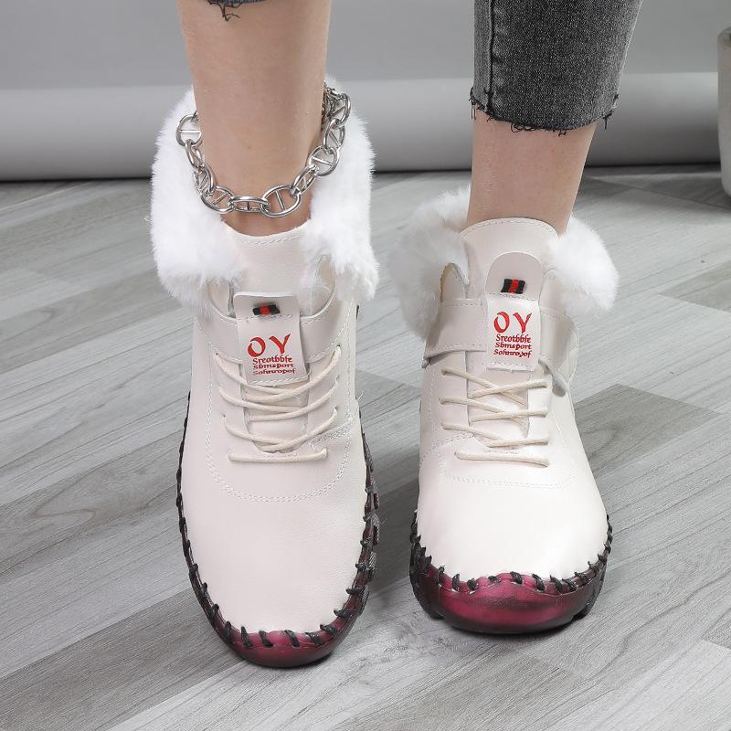 Women's Snow Boot Fashion Hand Sewing Ankle Boots for Women Warm Short Leather Boots Women Waterproof Cotton Shoes Botas Mujer