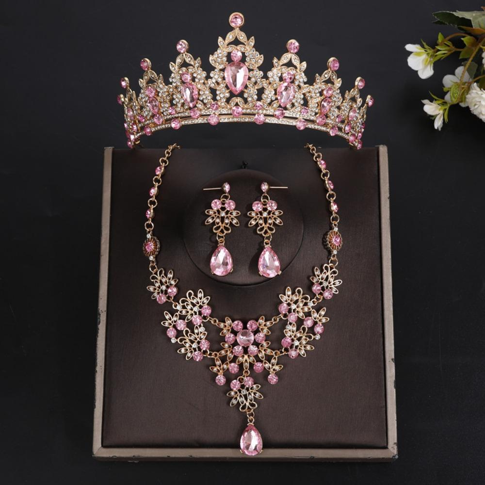 Shiny Bridal Jewelry Sets Baroque Style Crystal Headdress Tiara Earrings Necklace  Pageant