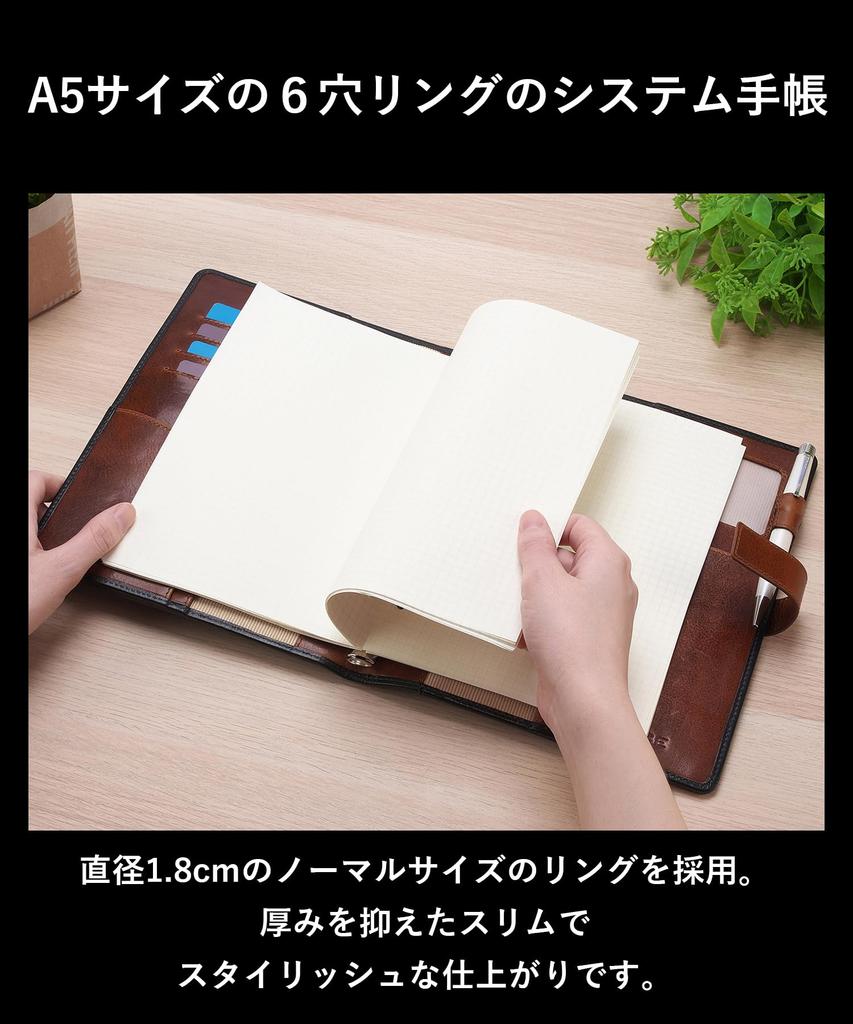 Golbe A5 System Organizer, Vegetable-Tanned Cowhide Leather (Dark Brown)