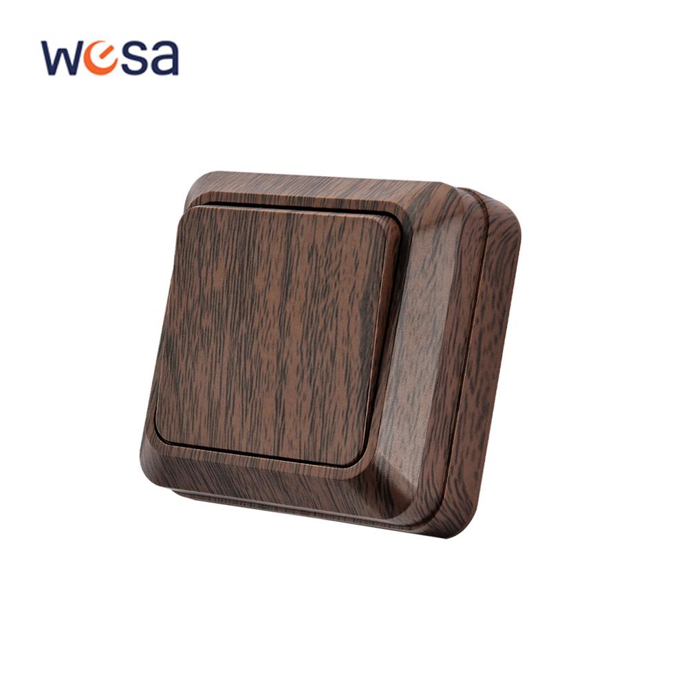 WESA Interrupteur Bouton Lumineux Surface Murale Bois EU Peinture Pulvérisée Plastique Extérieur 2 Touches 1 Voie Mur Extérieur Bascule Marche / Arrêt