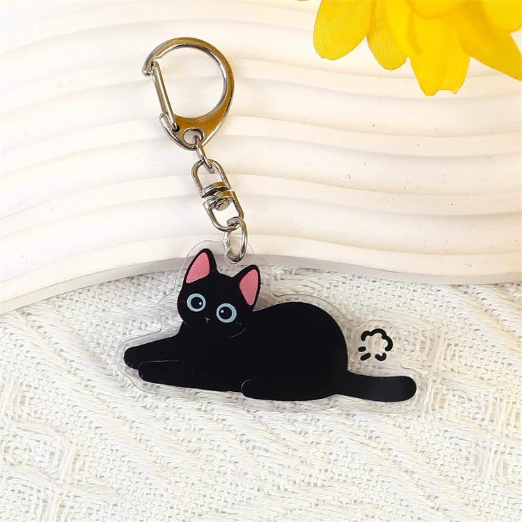 Cartoon cat Acrylic keychain Cute little black cat pendant raccoon flower cat keychain chain school bag pendant