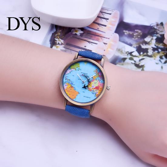 Creative World Map Plane Ceas de mână unisex Pointer Quartz No Numbers Party