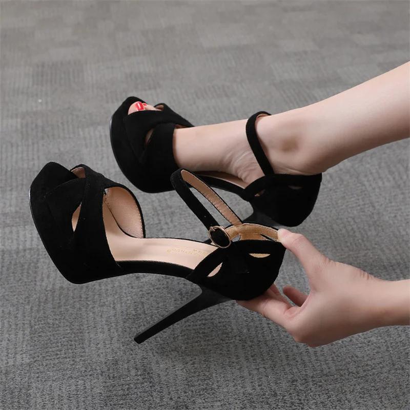 Fashion Comemore 2024 Luxury Brand Women Sandals Sexy Heels Wedding Bride Shoes Party Platform Strap Open Toe Shoes Ladies Pumps Black