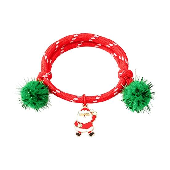 Charming Christmas Stocking Stuffer Bracelets, Red Green String Bracelet, Adjustable Rope Bracelet with Holiday Party Jewelry Charm And Tinsel