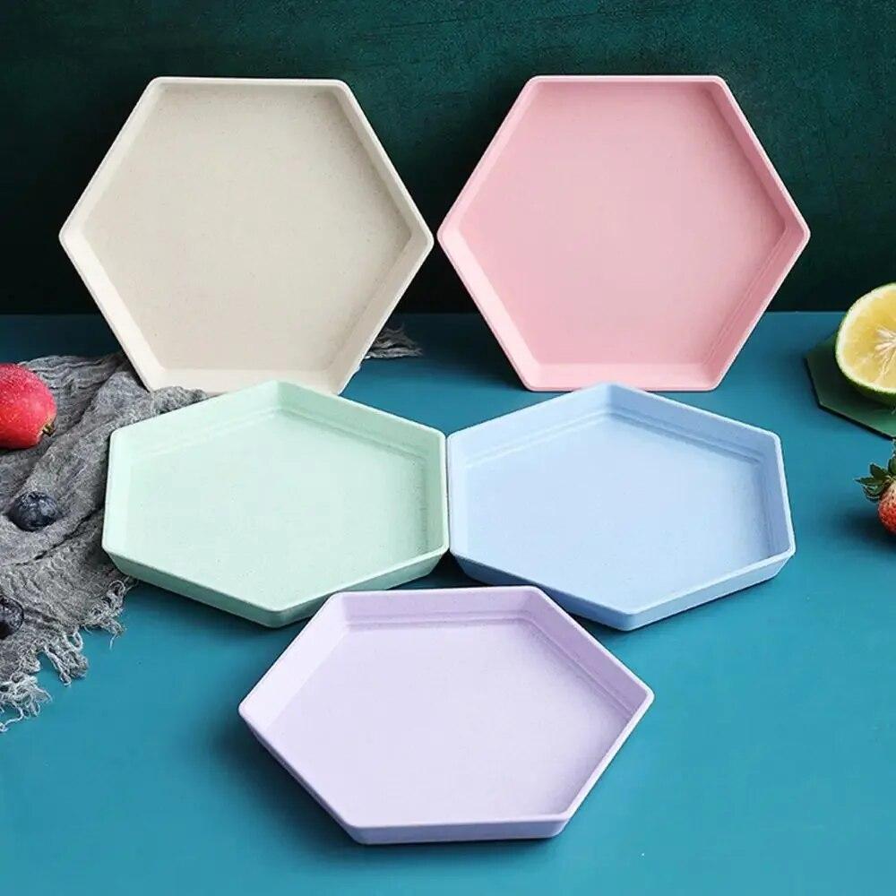 Fruit Tray Hexagonal Square Square Dessert Snack Food Wheat Straw Thickening Tray Fruit Tray