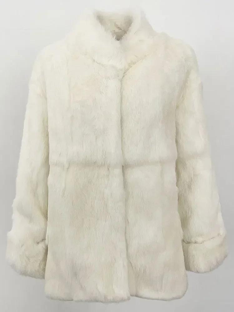 OFTBUY Autumn Winter Women Coat Real Natural Rabbit Fur Loose Collar Jacket Thick Warm Casual New Overwear Elegant Streetwear