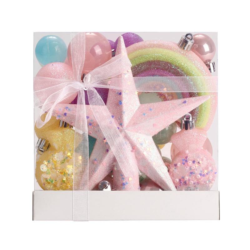 B-Est 1Set Christmas Tree Ornaments Star Shatterproof Hanging Ball With Christmas Tree Topper