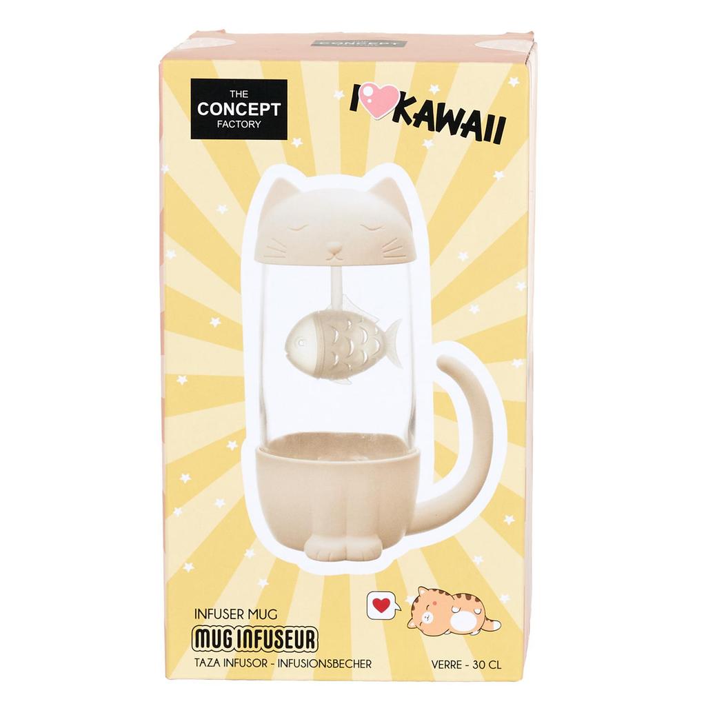 Kawaii Mug With Infuser Cat With Fish 300Ml White