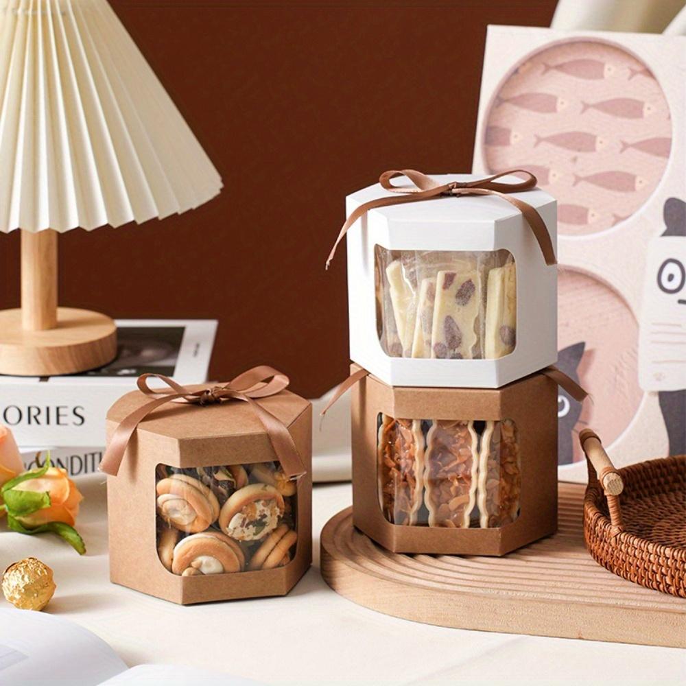 15pcs Treat Boxes with Window Gift Containers Kraft Paper Hexagonal Gift Boxes Gift Wrap Boxes for Birthdays Parties Weddings Festivals