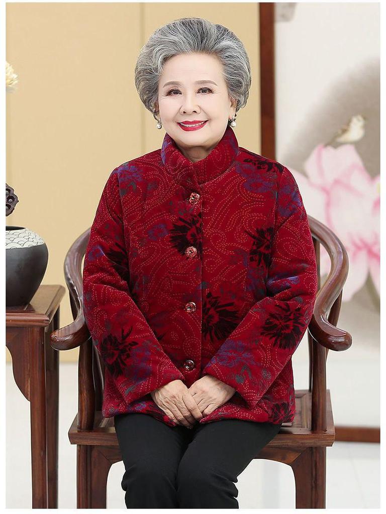 Fleece-Lined Winter Jacket for Middle-Aged and Elderly Women: Grandma Style, Thickened Cotton, Two-Piece Set (Top and Jacket).
