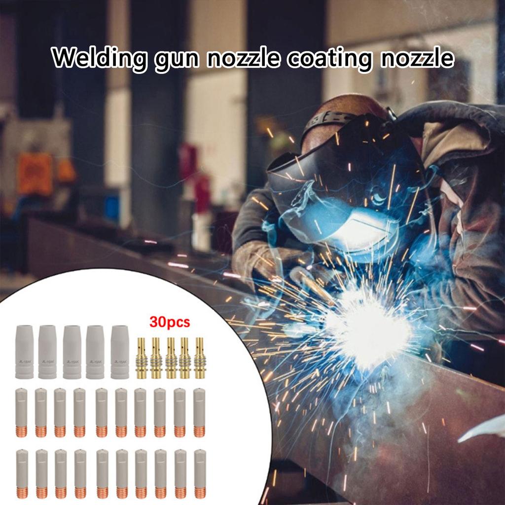 Pack of 30 Metal MIG Welding Torch Nozzles with Heat Dissipation Design and Durable Coating for TIG 15AK MAG Compatibility