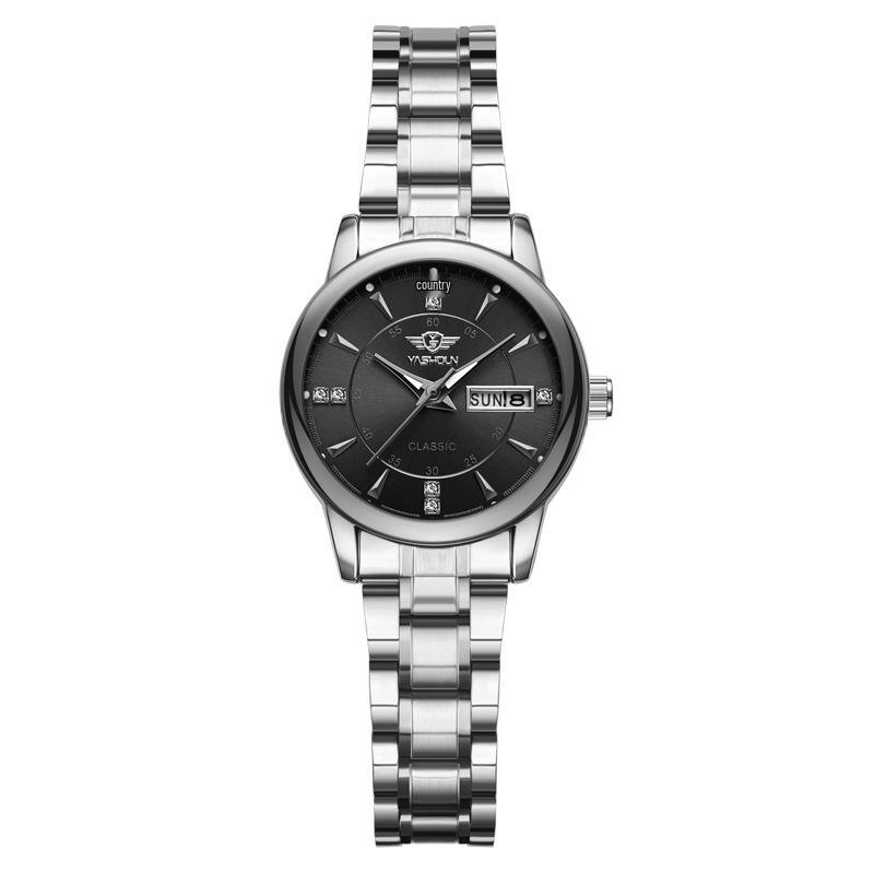 Yashidun Couple Fashion Quartz Watches - Waterproof Steel Band with Luminous Display  Double Calendar for Men.
