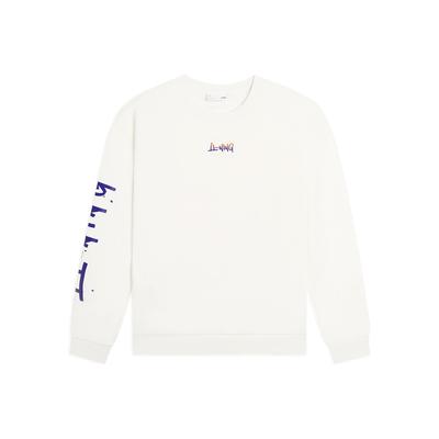 Li Ning Sports Lifestyle Series Side Logo Letter Print Warm Fleece Crew Neck Pullover Long Sleeve Sweatshirt Unisex Sweatshirt Off-White AWDSF77-2