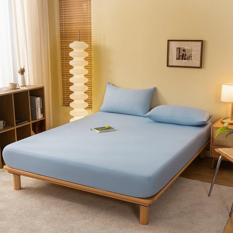 Skin Friendly Cotton Fitted Cover Sheet With Elastic Bands Mattress Cover Solid Color Fitted Sheet King Size Bed Sheet