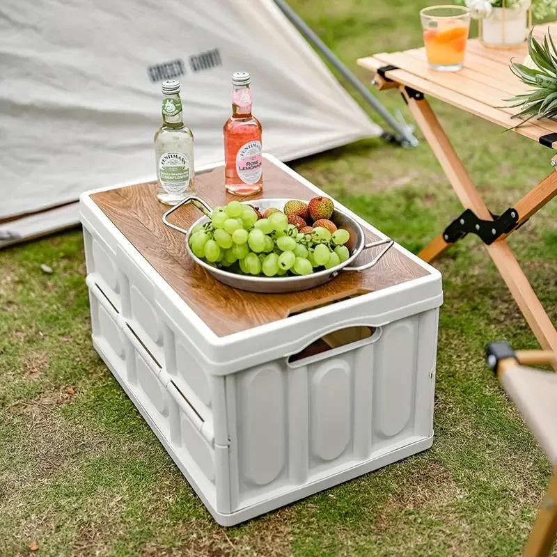 Outdoor Camping Storage Box 15L Thickened Foldable Storage Box Car Mounted Wooden Cover Portable Household Storage Box