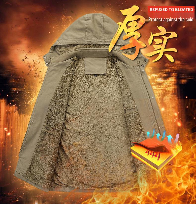 Men's Cross-Border Casual Fleece-Lined Cotton Jacket - Warm Mid-Length Trench for Autumn/Winter