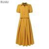 ZANZEA Blusa a Maniche Corte da Donna e Gonne Lunghe Estive Set Completi Due Pezzi