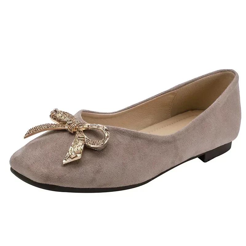 Fashion Women Flat Elegant Bling Crystal Bow Fashion Women Flat Ballet Shoes Tie Square Toe Flats Shoes Lady Flat Footware 2025