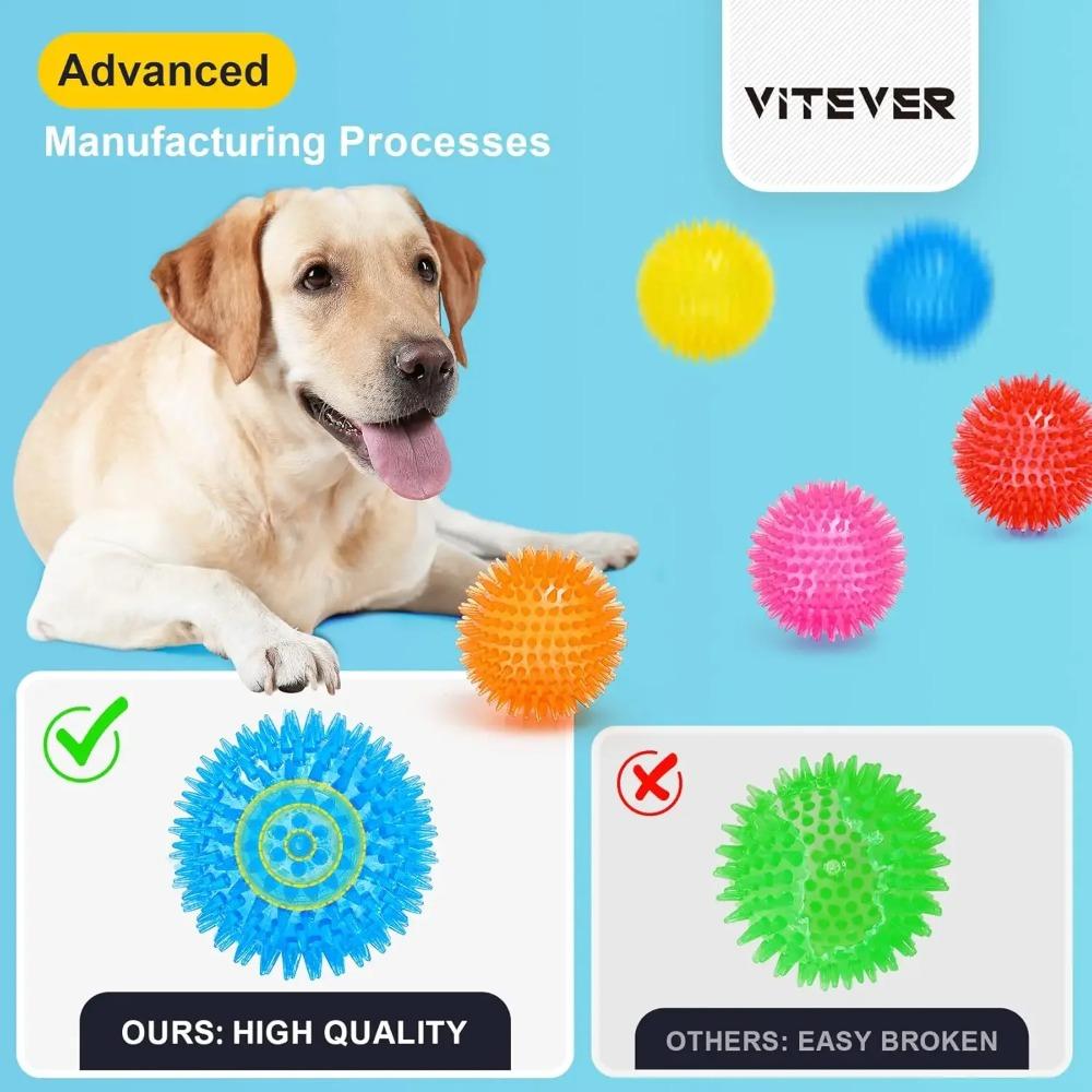Squeaky Dog Toy Balls Puppy Chew Toys for Teething, BPA Free Non-Toxic Spikey Balls for Dogs Durable Toys for Aggressive Chewers