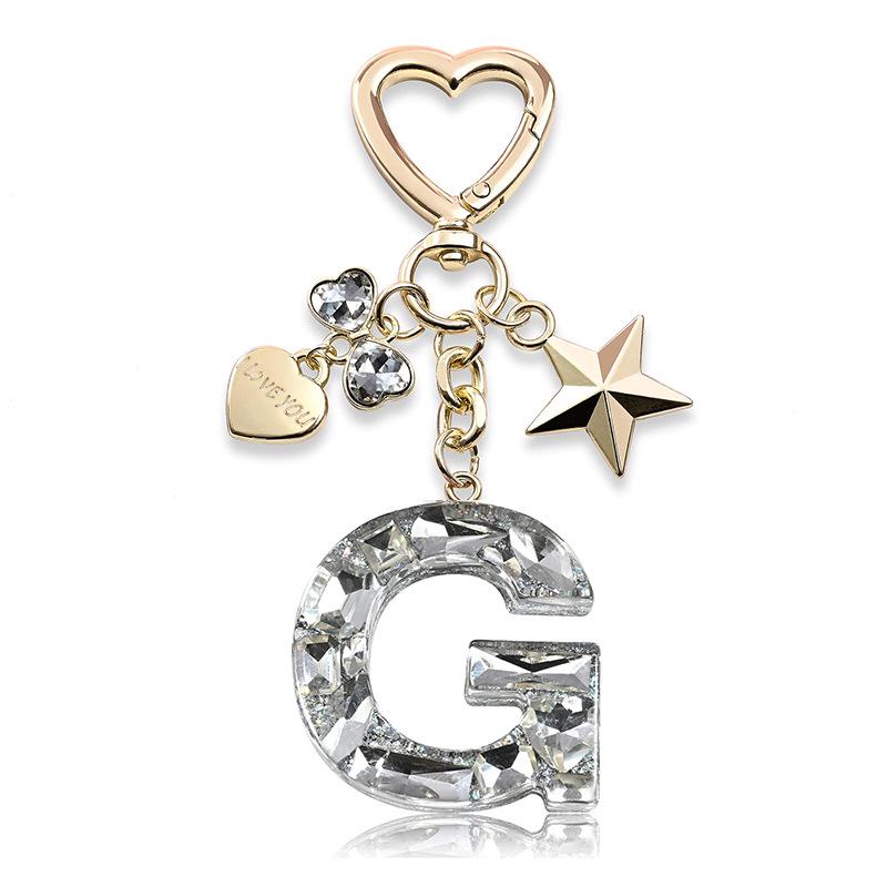 Silberne Diamant-Harz-Buchstaben-Schlüsselanhänger mit Stern-, Herz- & Schmetterlings-Anhängern - Geschenk für Mädchen-Taschen