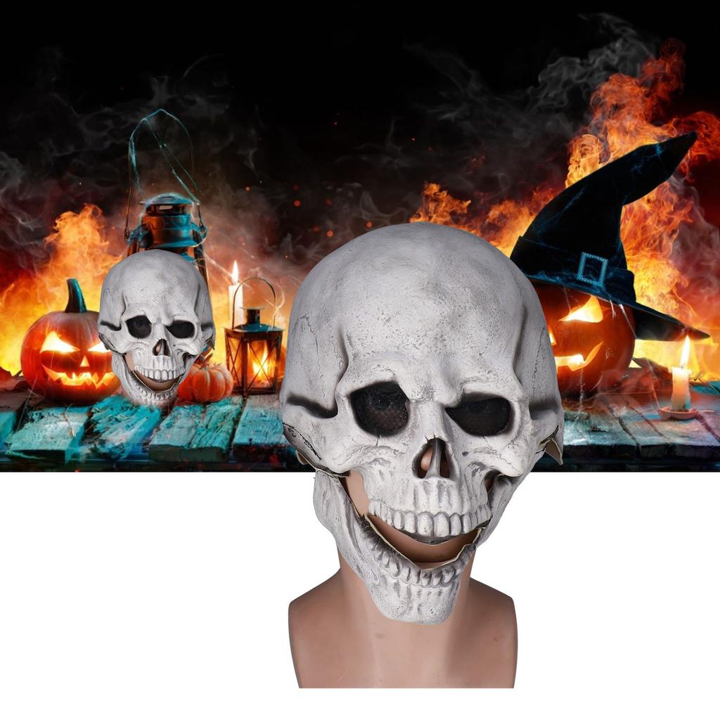 Scary Skull Mask with Movable Jaw Flexible Latex Halloween Costume Party Props Cosplay Accessory