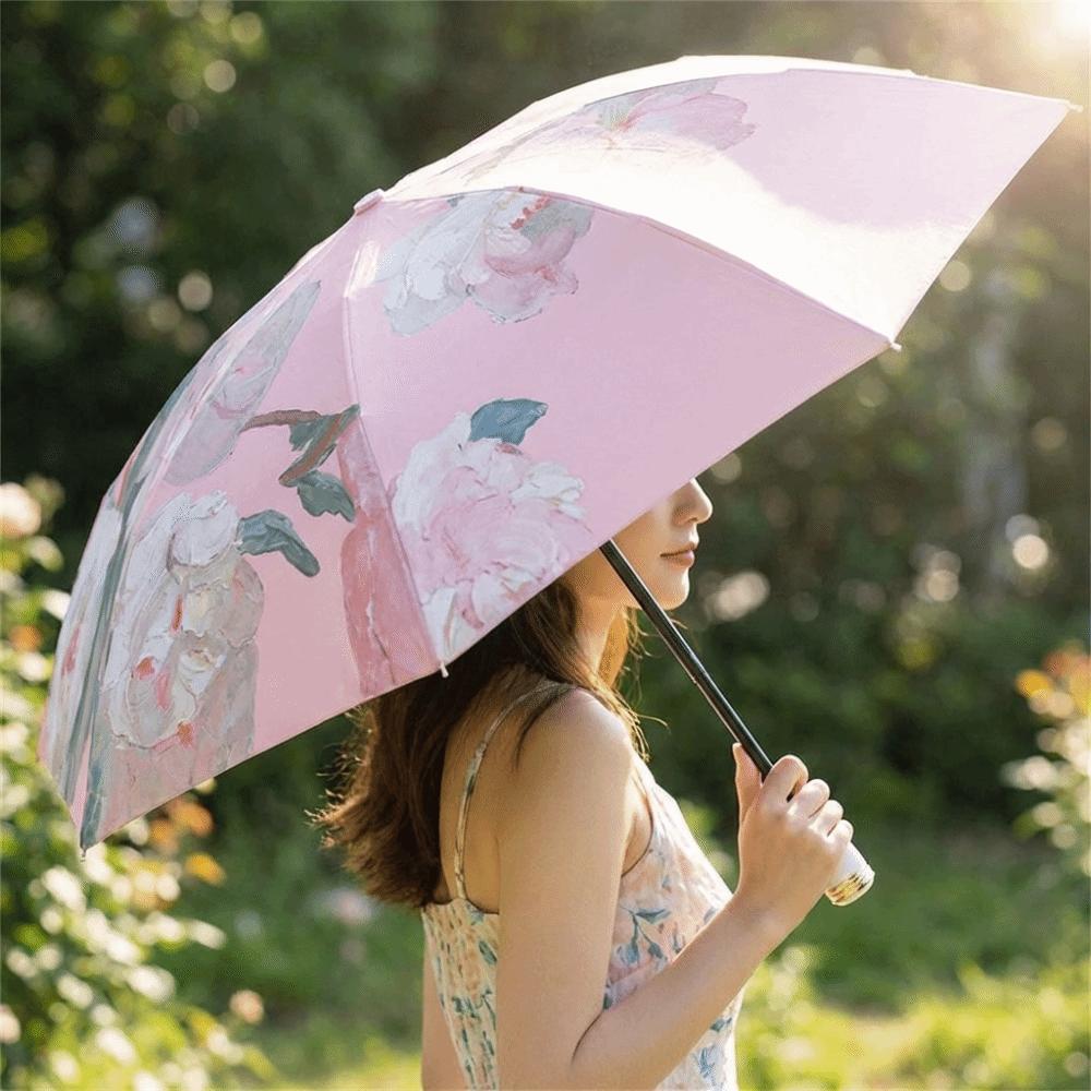 Foldable Reverse Sun Umbrella Floral Print Travel Rain Umbrella Dual-purpose Sunshade  Outdoor Use