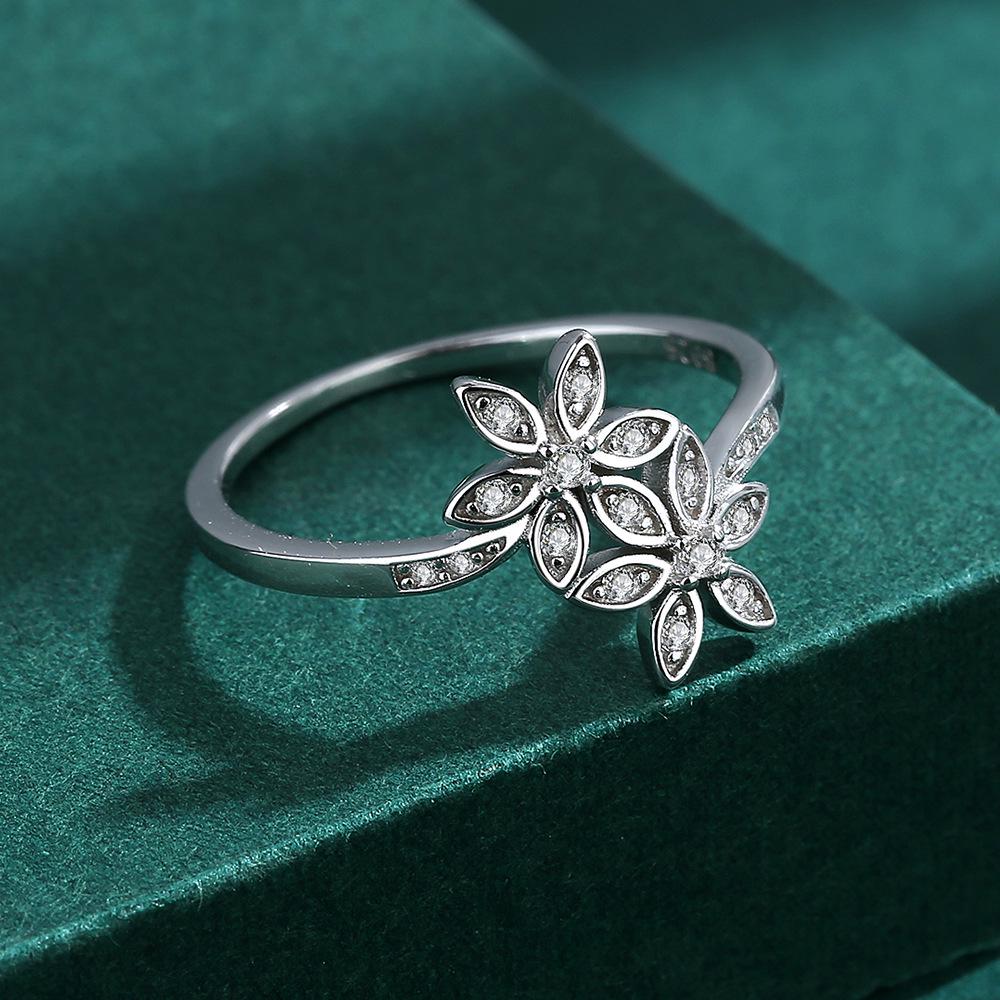 S925 Silber Doppelblumenring - Damen Mori Stil, Nischendesign, Beliebtes Zeigefinger-Accessoire für Influencer