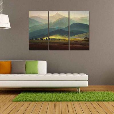 Pannelli 3 Montagne nella Nebbia Pittura su Tela Stampata Murales per Soggiorno Casa Senza Cornice