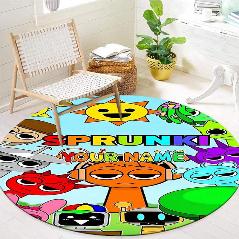 Colorful Creatures Custom Name Round Area Rug Carpet Rug For Living Room Bedroom Sofa Playroom Decor Nonslip Floor Mat