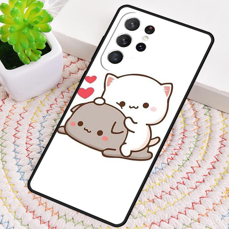 Mochi Peach Cat Silicone Phone Case For Samsung Galaxy note 10 pro S26 S25 S24 S23 S22 S21 Plus S25Ultra Capa Cover