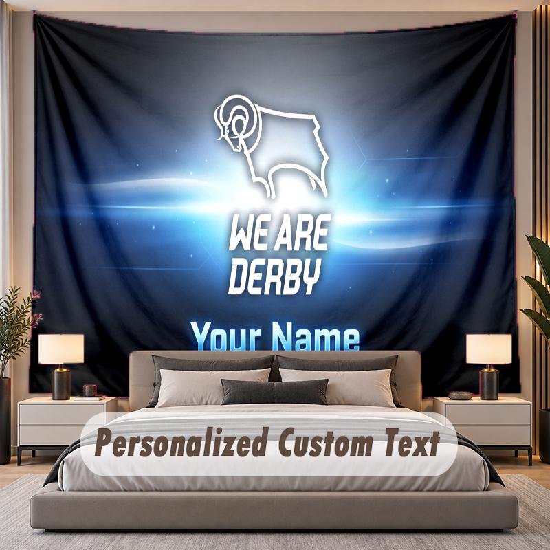 Custom Name Text Tapestry Derby County Personalized Polyester Wall Tapestry For Bedroom And Room