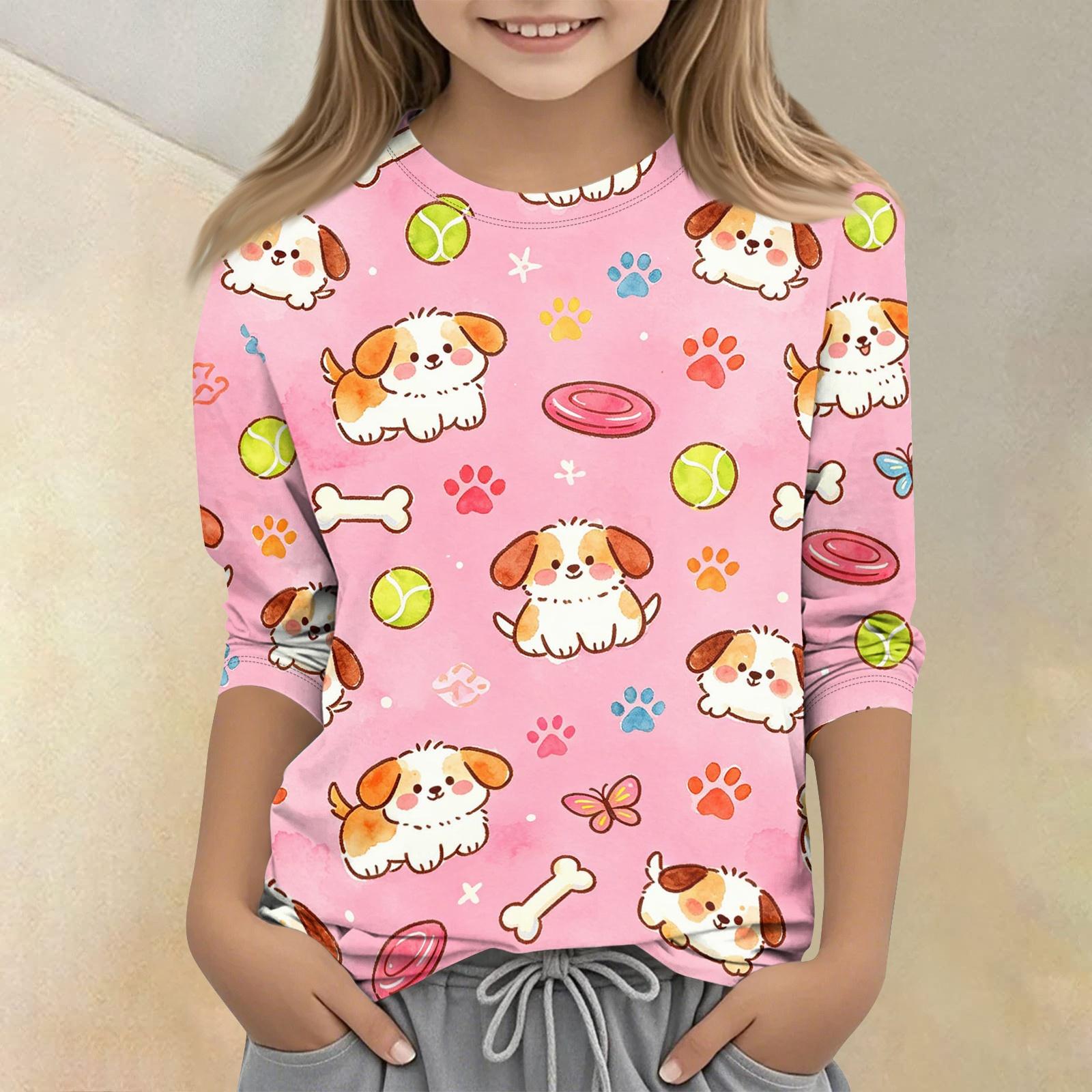 

Kids Animal Print Crew Neck Three Quarter Sleeve Casual T Shirt Soft Comfortable Fabric Lightweight Breathable Design for Everyday Wear 160 рожевий