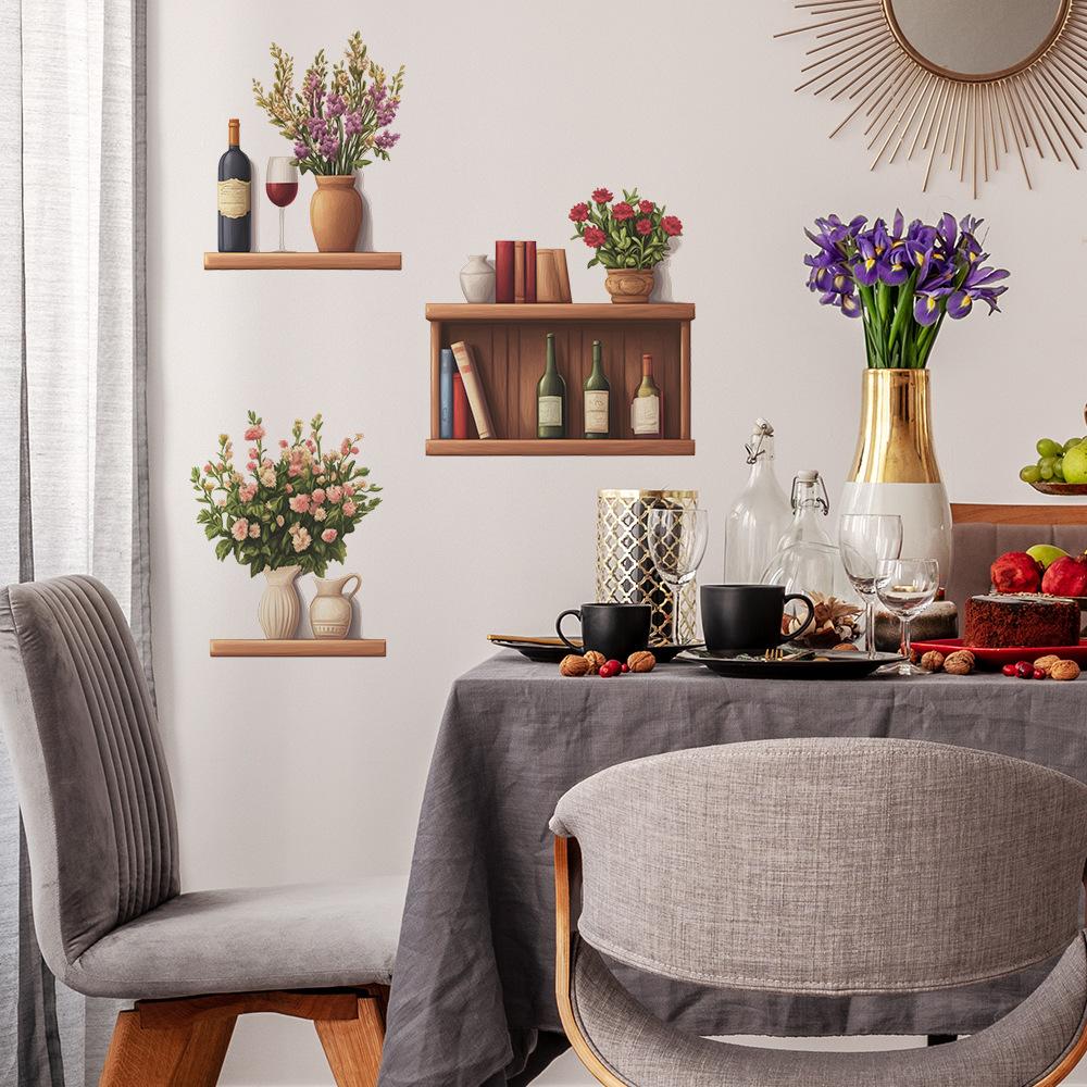 Vase Book Shelf Bedroom Living Room Home Background Landscaping Wall Stickers