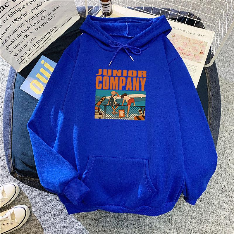 Осеннее и зимнее свободное студенческое пальто с мультяшным принтом и бархатный свитер с капюшоном, женская мода XXXL синий