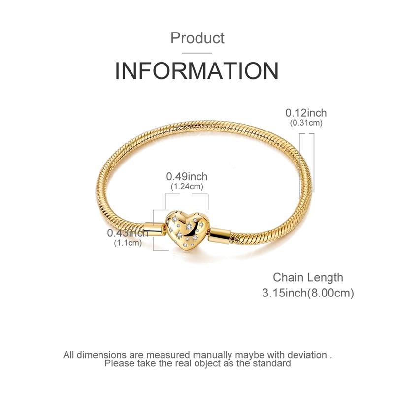 925 Silver Heart Bracelet 17-20CM Sparkling Golden DIY Charms Beads Fashion Jewelry for Women