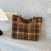 New shoulder bag retro commuter texture tote bag woolen plaid large capacity bag women's bag