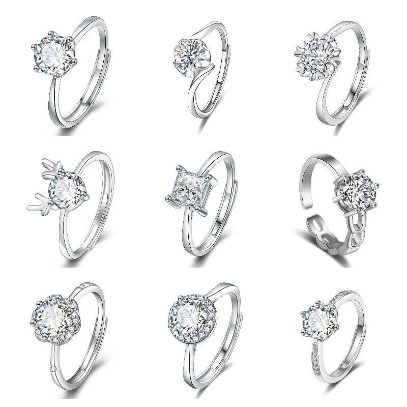 ANENJERY Anello nuziale rotondo a forma di cuore con zirconi da un carato scintillante per donna, anello aperto classico e delicato bague anillo