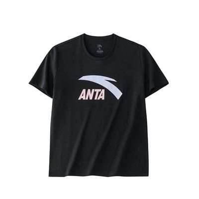 Anta Logo Letter Round Neck Comfortable Versatile Breathable Short Sleeve T-Shirt Women T-Shirts Black 962428119-8