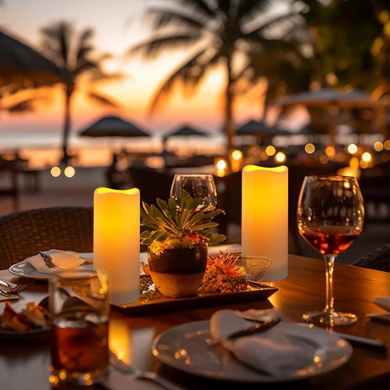 9/12/24PCS Flameless LED Candle Light Creative Wishing Christmas Decorative Column Candle Fake Plastic Candle Battery Powered Home Wedding