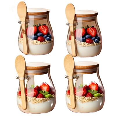 350ml Glasbecher mit Deckel und Löffeln Glas Haferflockenbecher Küchenglas Vorratsglas für Küche Hafer Milch Kaffee Obstsalat