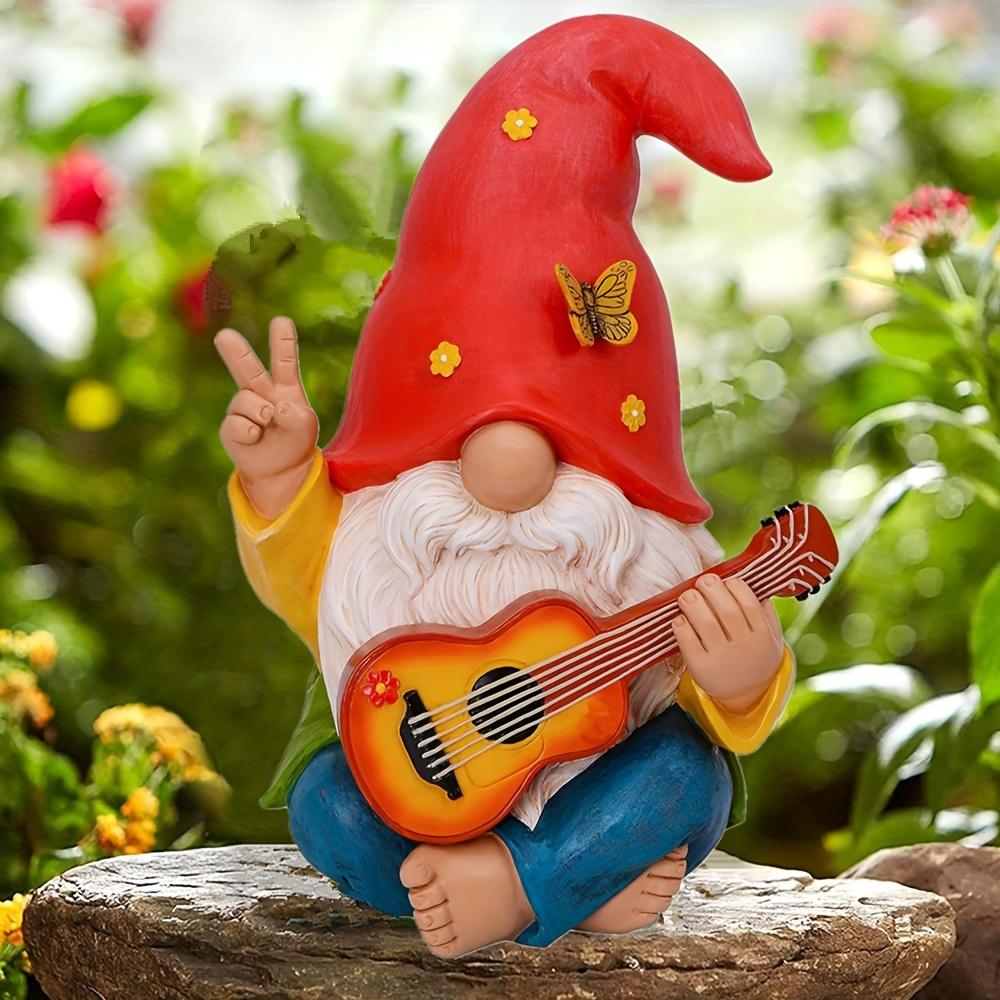 Fantasievolle Hippie-Gitarre Zwergstatue - Bunter Harz-Hofzwerg Geeignet für Außen- und Heimdekoration